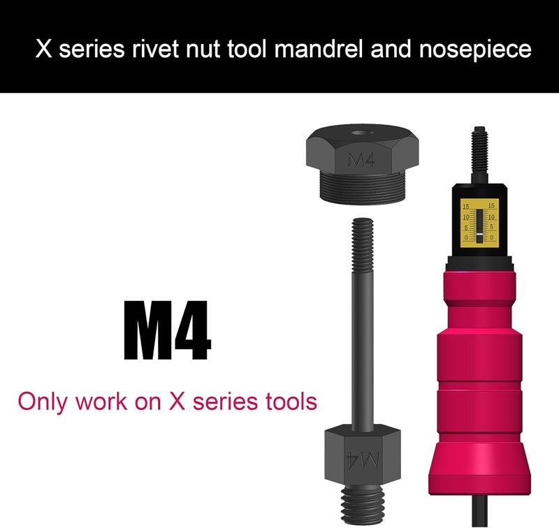 X1S Rivet Nut Drill Adaptor Replacement Mandrel and Nosepiece (M4)